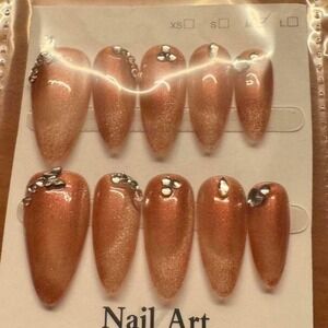🧡 Copper Luxe‎ Rhinestone Nail Set – Glossy Glam Press-Ons